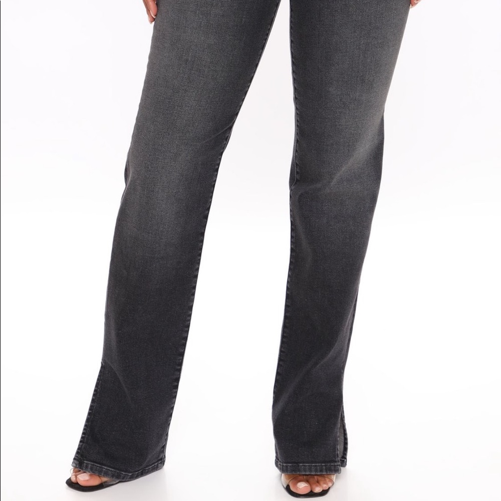 Side split straight leg jeans